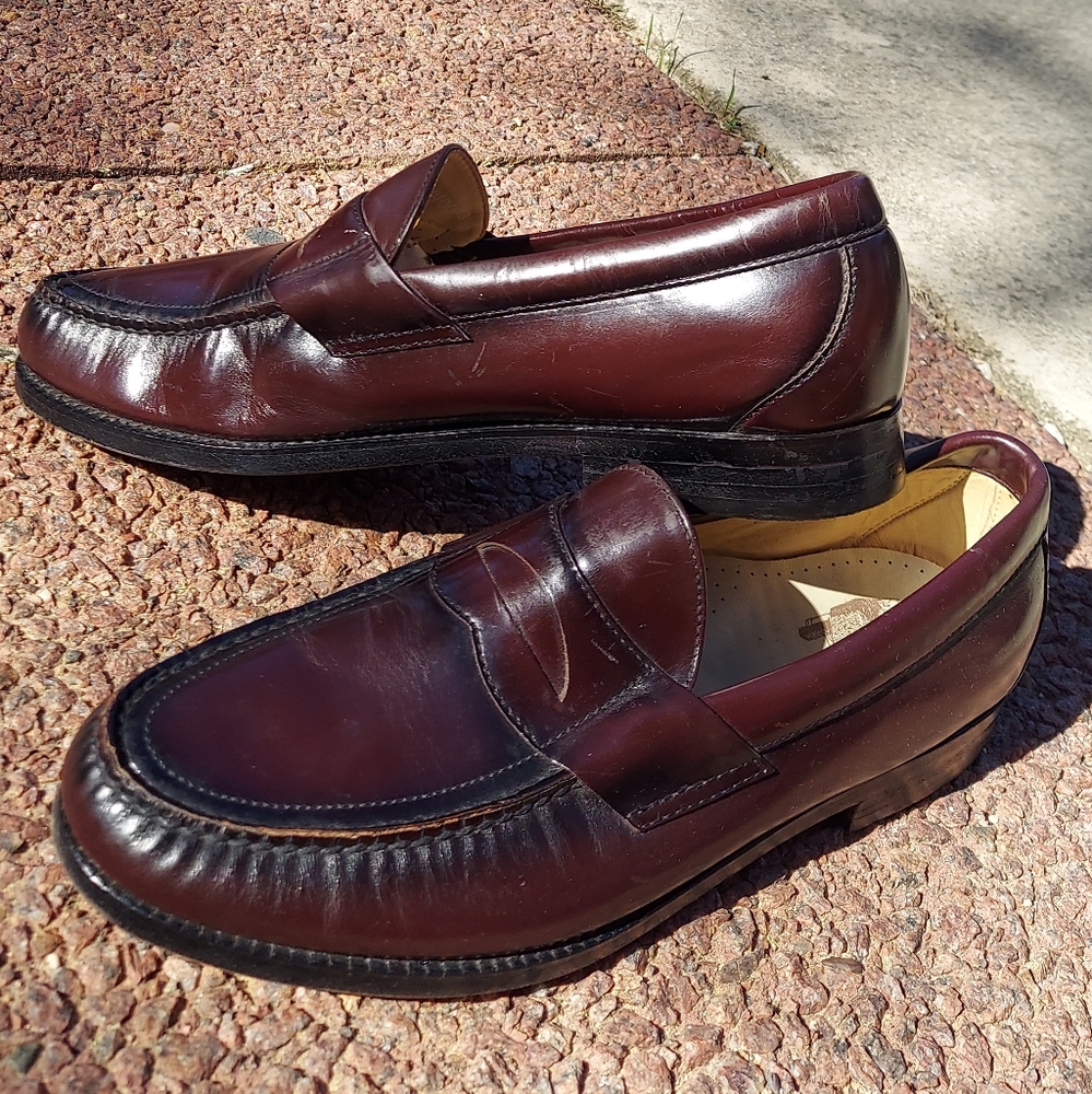 SAS Mens 11 N Leather Penny Loafers Handsewn Slip-On Burgundy Dress Shoes